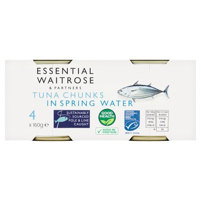 waitrose Essential MSC Tuna Chunks in Spring Water 4 x 160g- Buy online at McGrocer