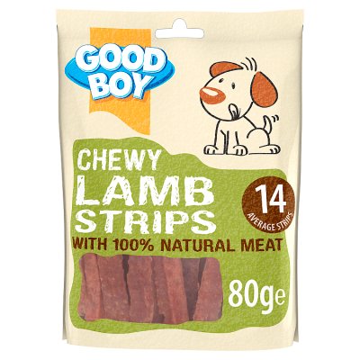 Good Boy lamb strips chewy dog treats 80g, imported from the UK