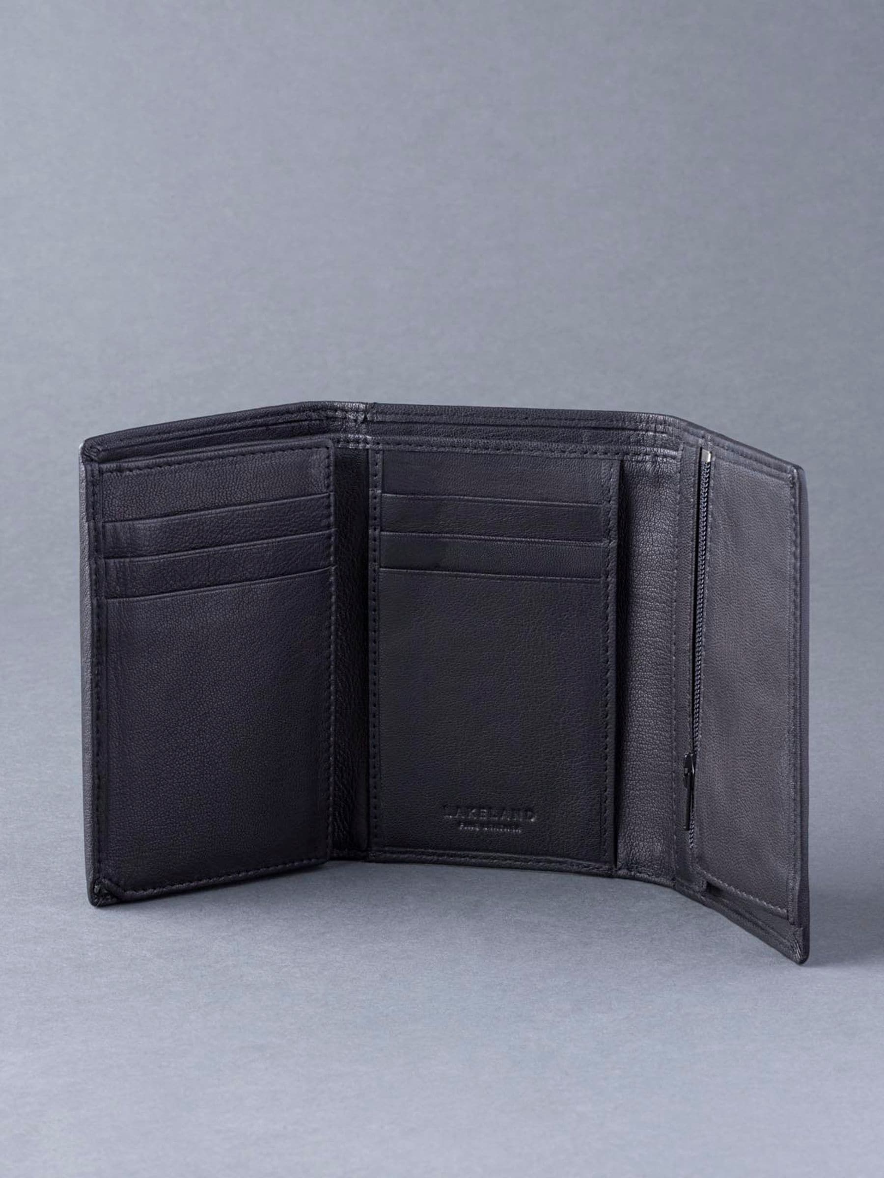 Lakeland Leather Black Bowston tri-fold wallet - British product