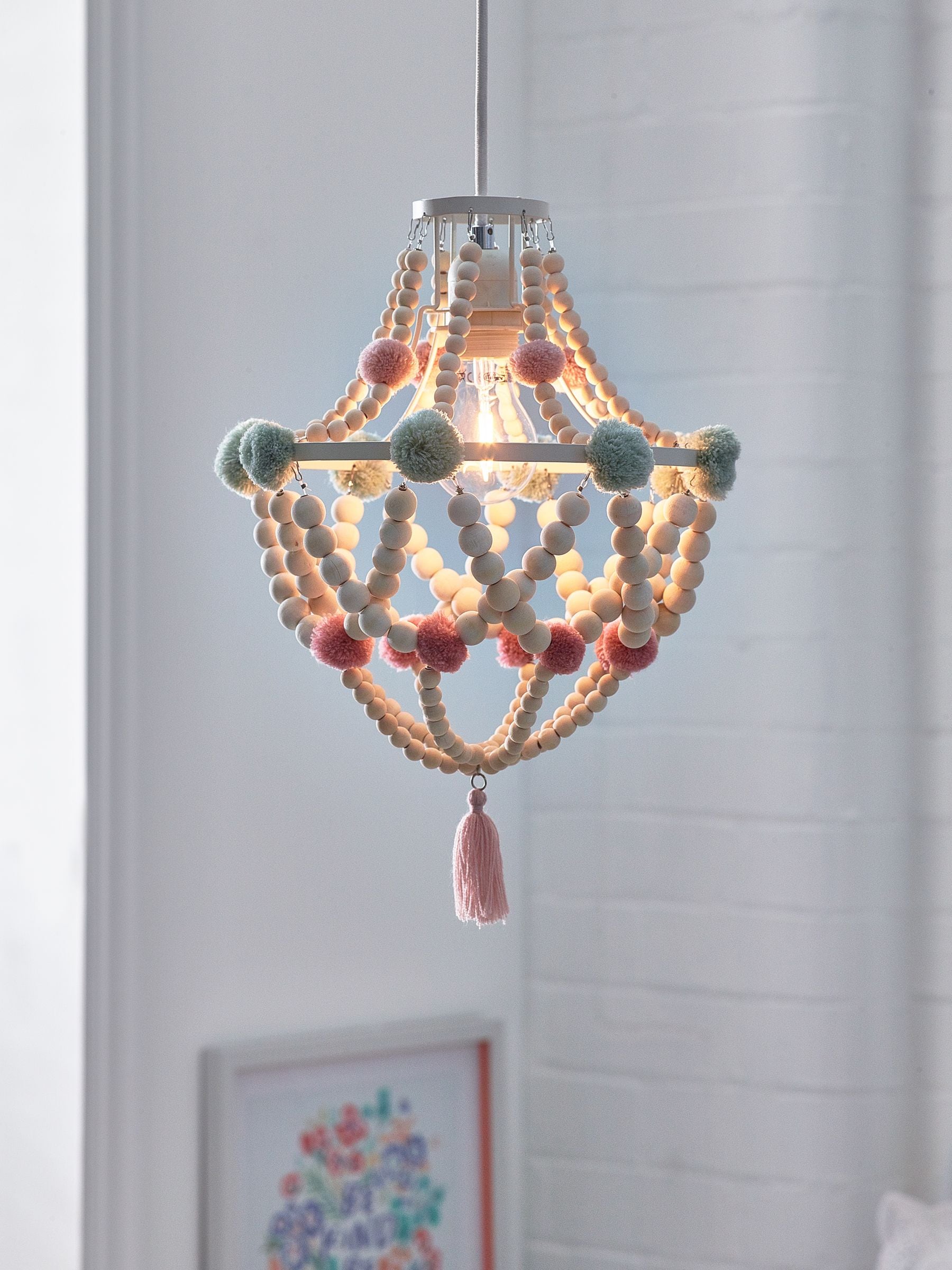 Tahlia pom pom chandelier light shade (British brand)