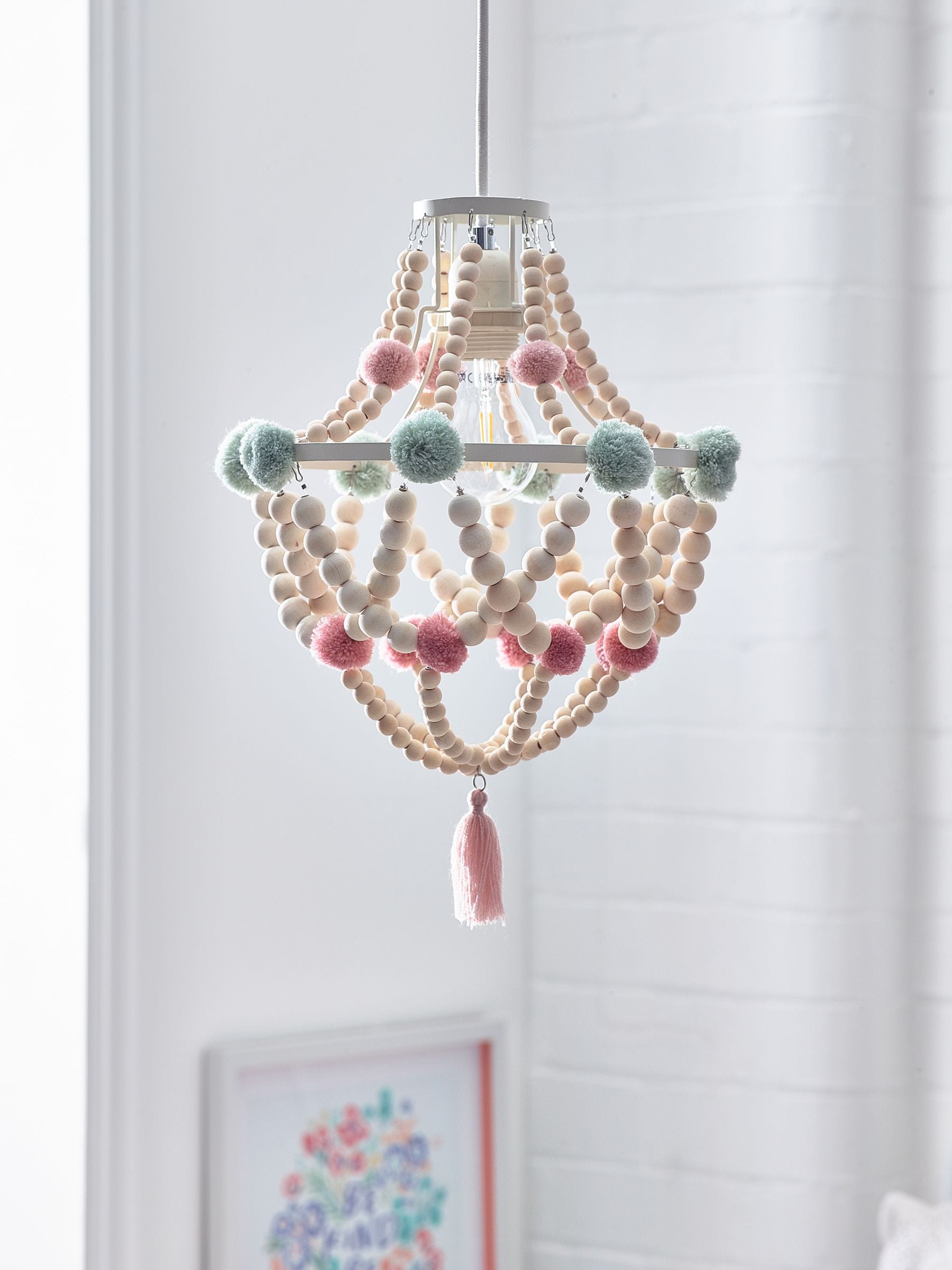 Tahlia pom pom chandelier light shade (British brand)