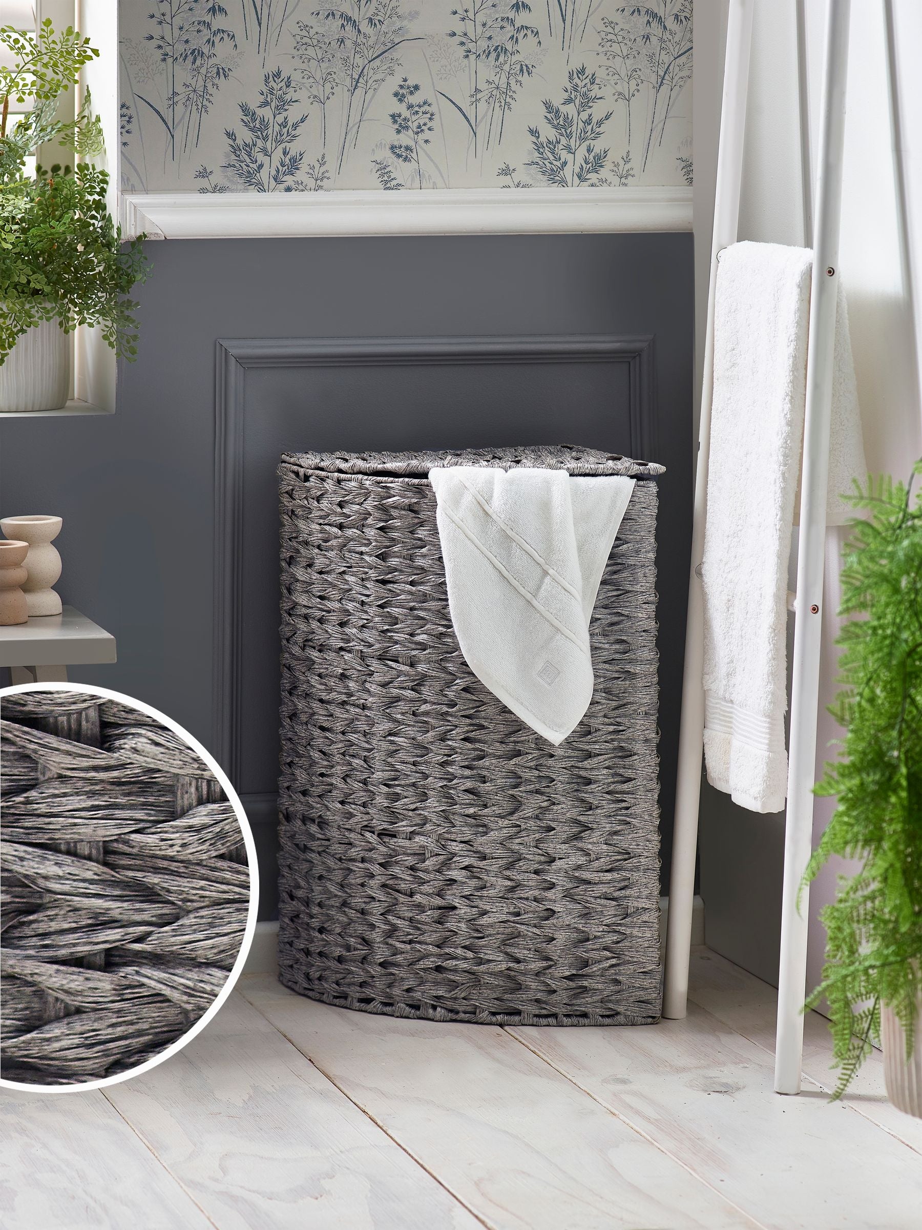 Grey Hepworth Wicker Effect Corner Hamper Laundry