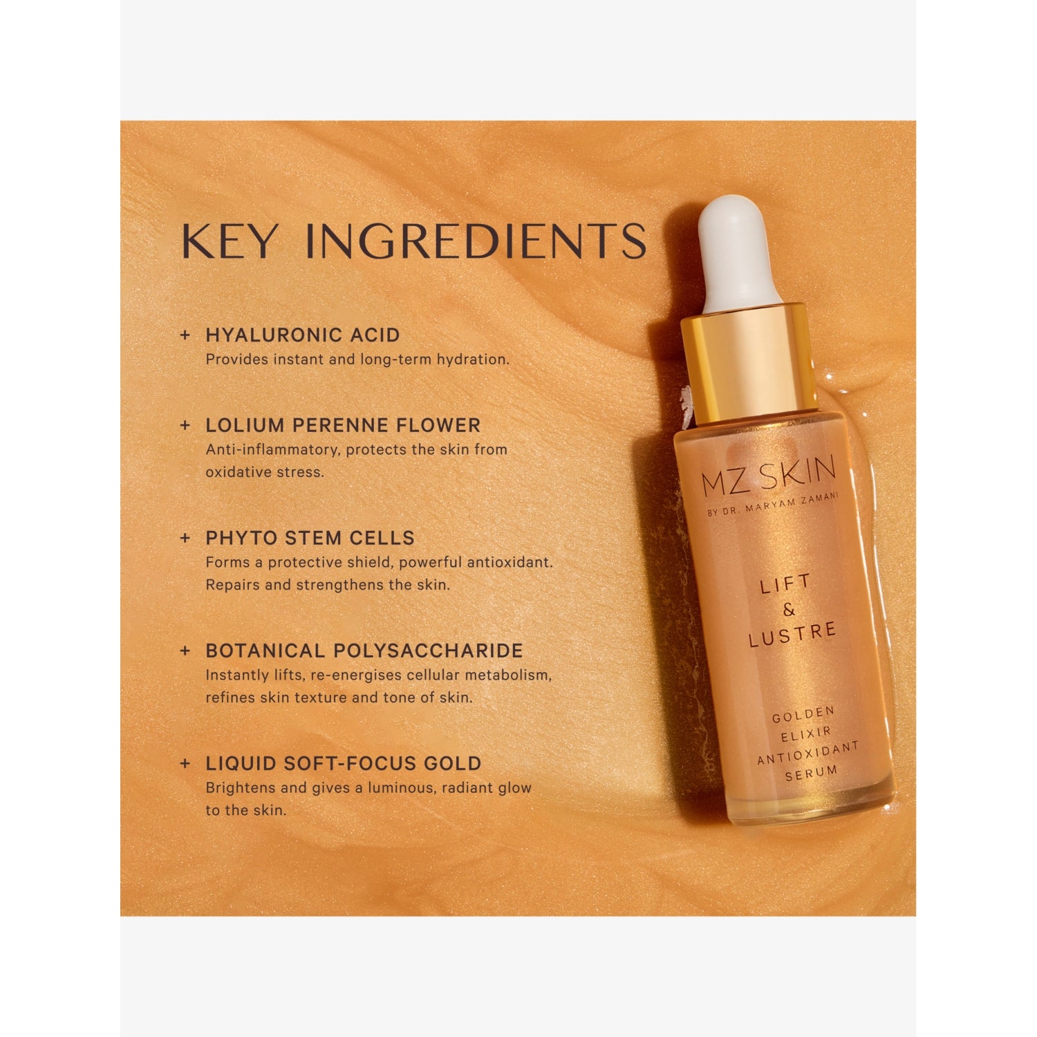 MZ Skin Golden Elixir antioxidant serum 30ml, imported from the UK