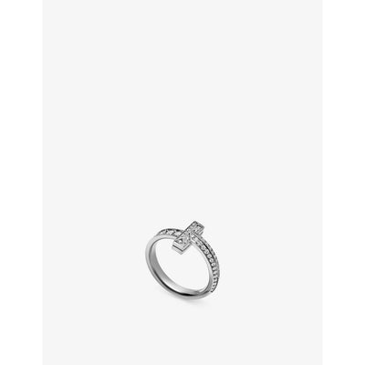 selfridges Tiffany & Co. T T1 Narrow 18ct White Gold 0.4ct Brilliant-Cut Diamond Ring- Buy online at McGrocer