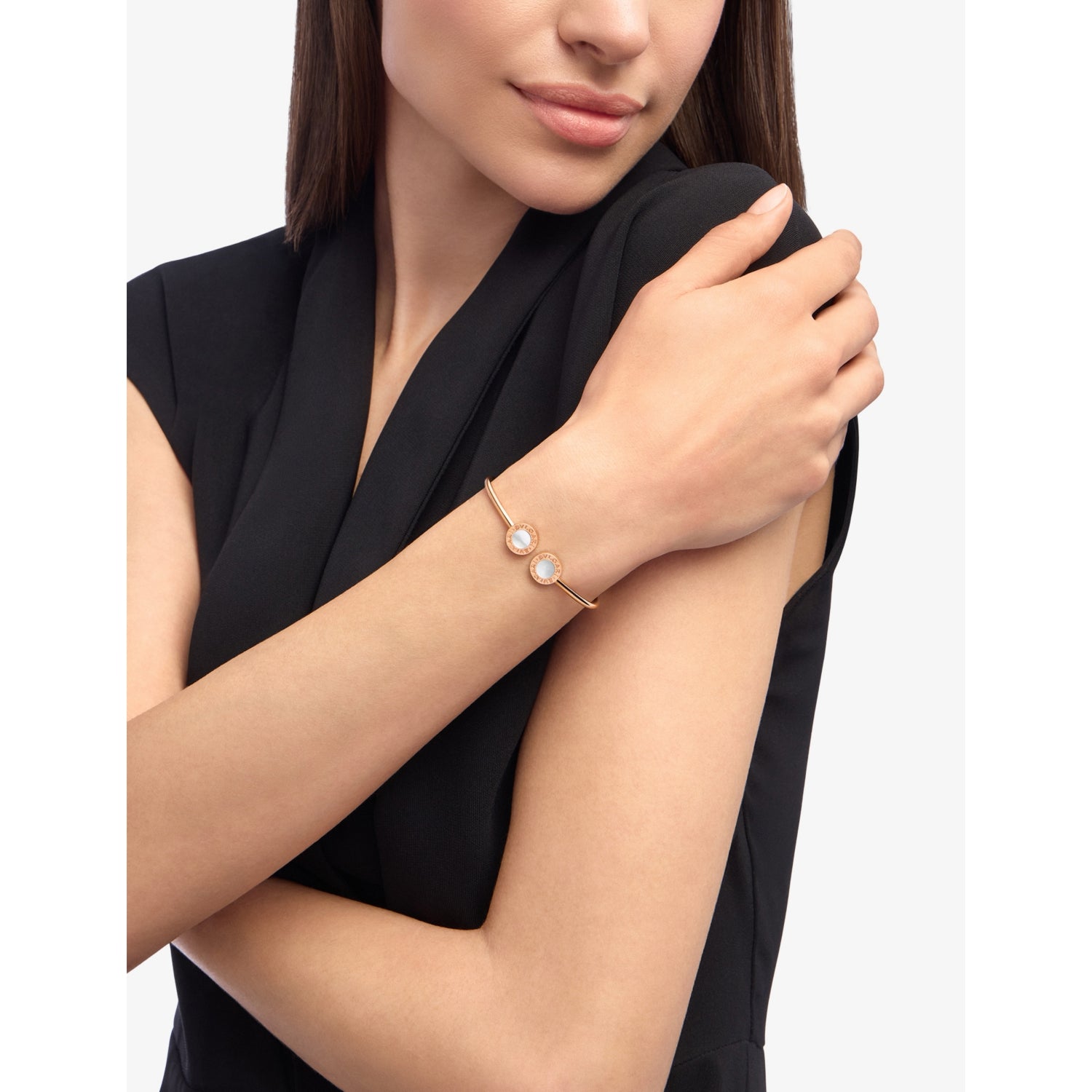 Bvlgari 18ct rose-gold mother-of-pearl cuff bracelet, imported from the UK