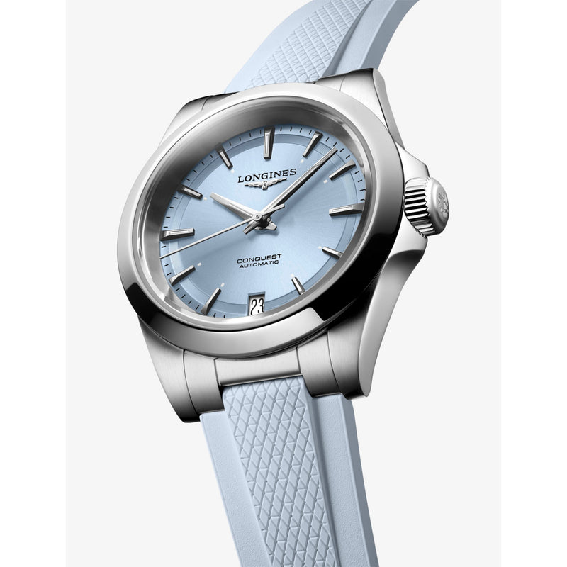 Longines Conquest stainless steel automatic watch 34mm rubber strap, UK version