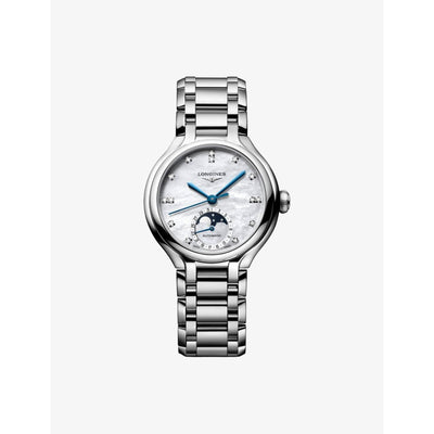 selfridges Longines PrimaLuna Moonphase Stainless-Steel and 0.060ct Diamond Automatic Watch 34mm- Buy online at McGrocer