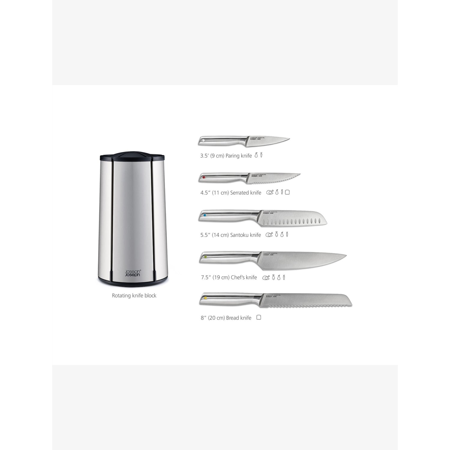 Joseph Joseph 5-piece stainless steel knife set carousel, imported from the UK