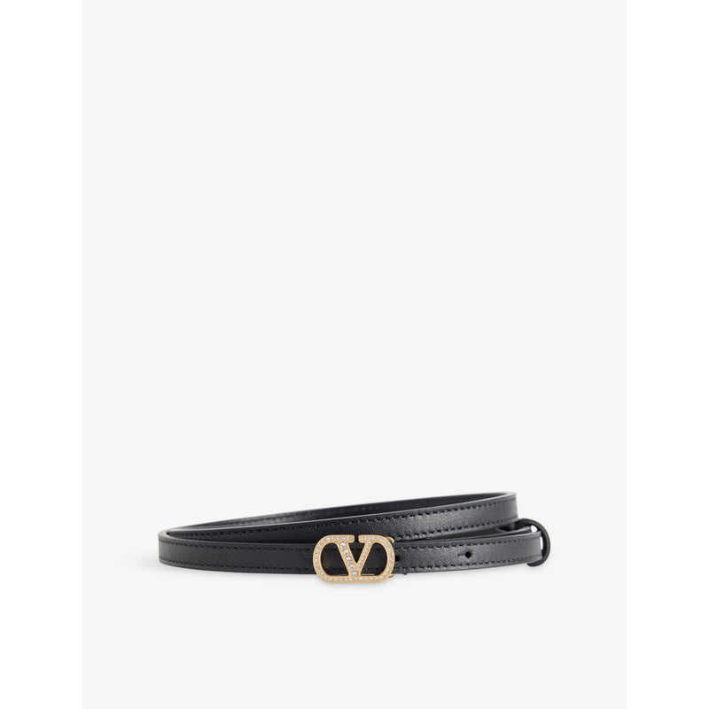 Valentino Garavani VLogo rhinestone buckle leather belt, imported from the UK
