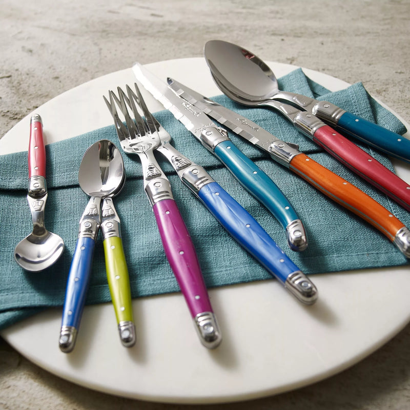 Laguiole iridescent steak knives with wooden block, imported from the UK