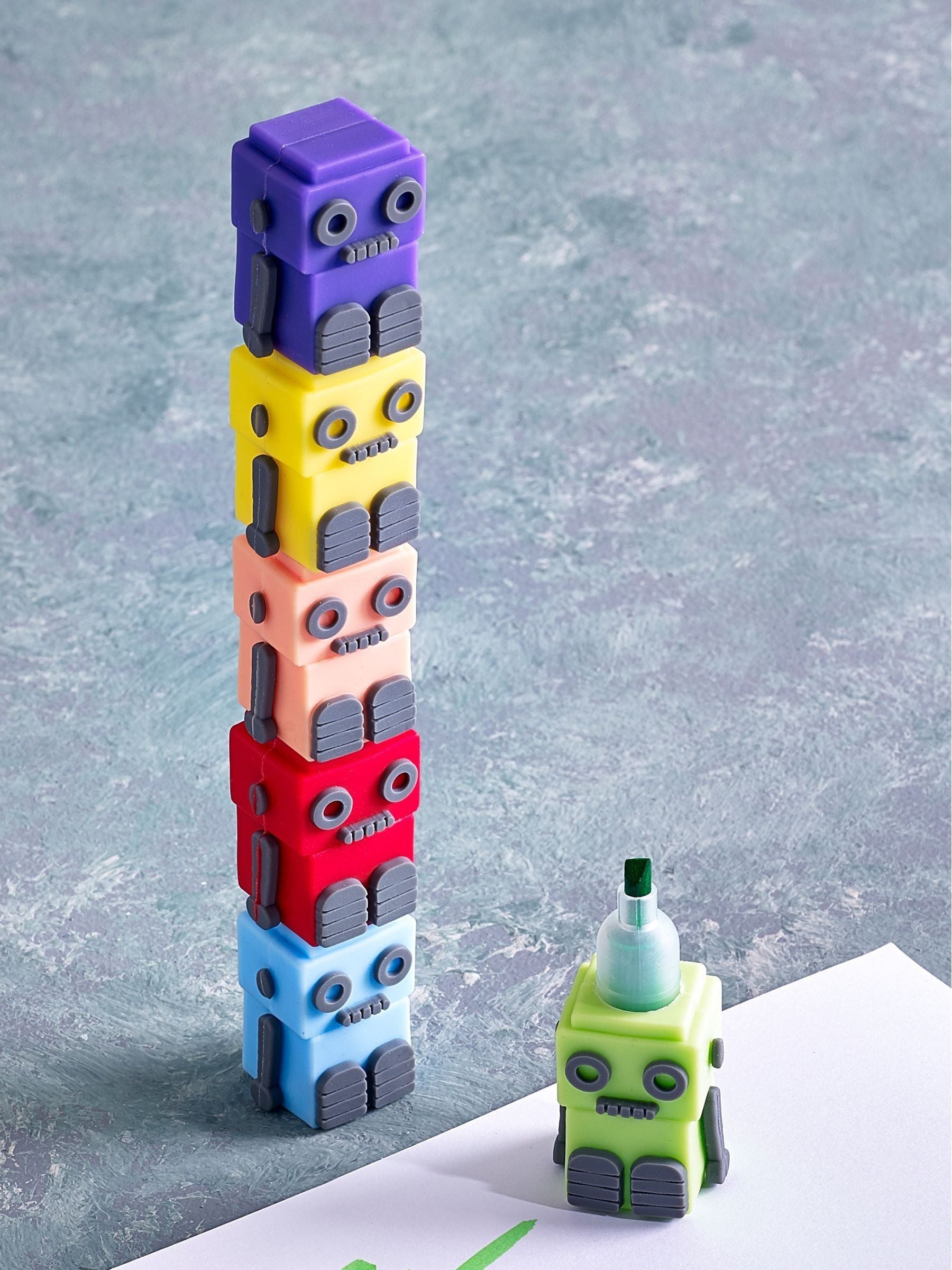 Multi Robots stacking highlighter pens for children, imported from the UK