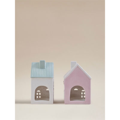 Ceramic house tealight holders set of 2 - British product