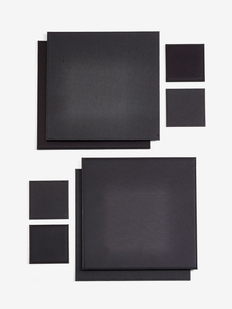 Black reversible faux leather placemats and coasters set of 4 (British brand)