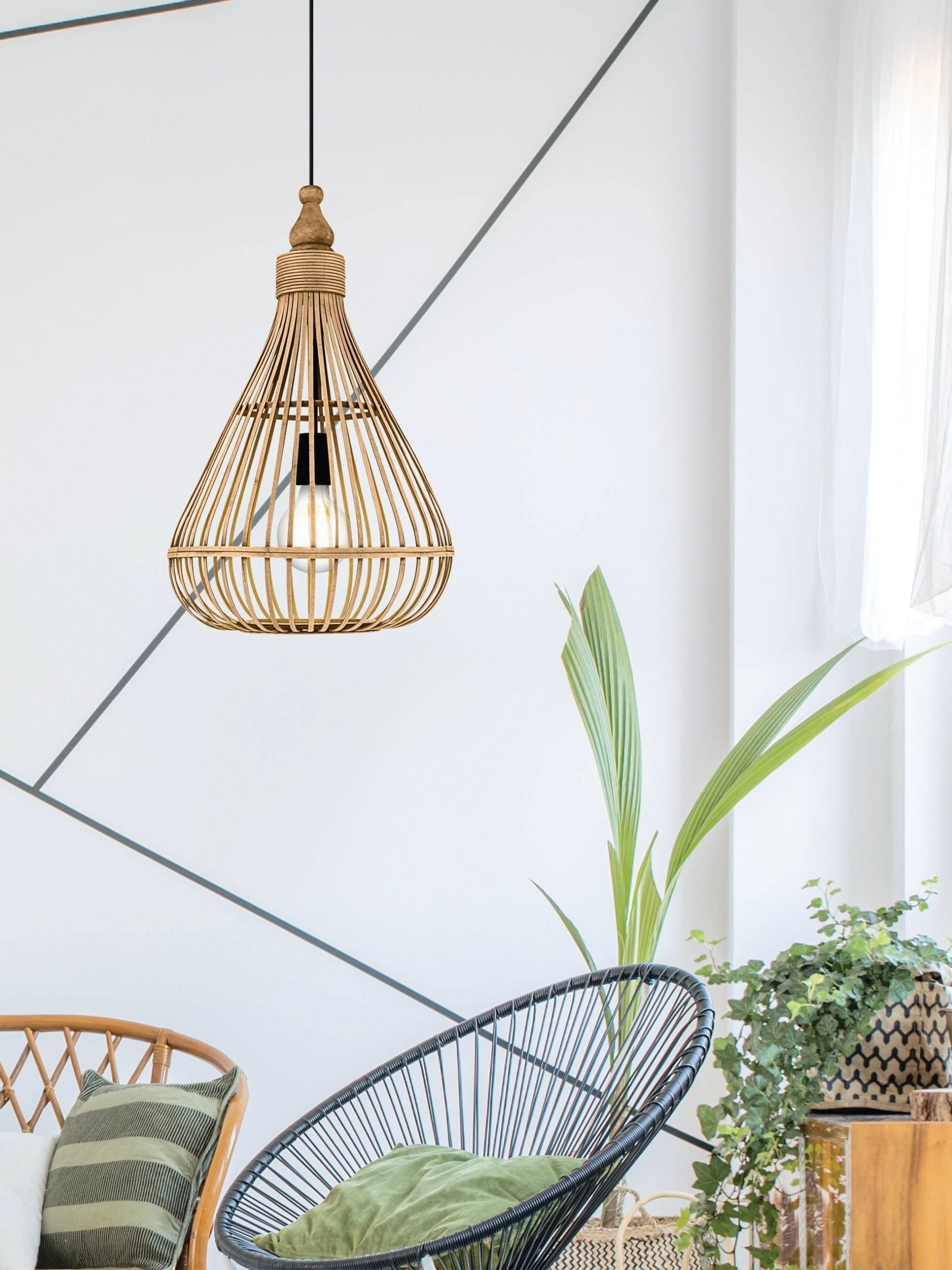 Eglo natural Amsfield rattan teardrop ceiling light pendant - British product