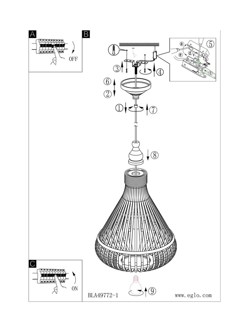 Eglo natural Amsfield rattan teardrop ceiling light pendant - British product