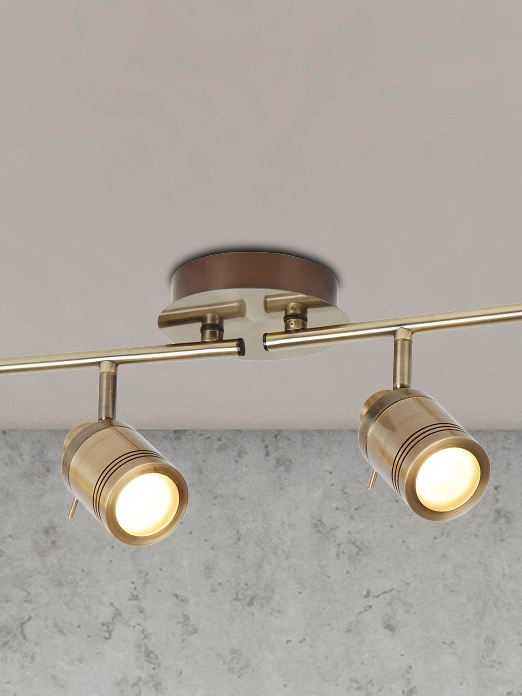 Searchlight Brass Titan 4-light bar spotlight with frosted glass shades (British brand)