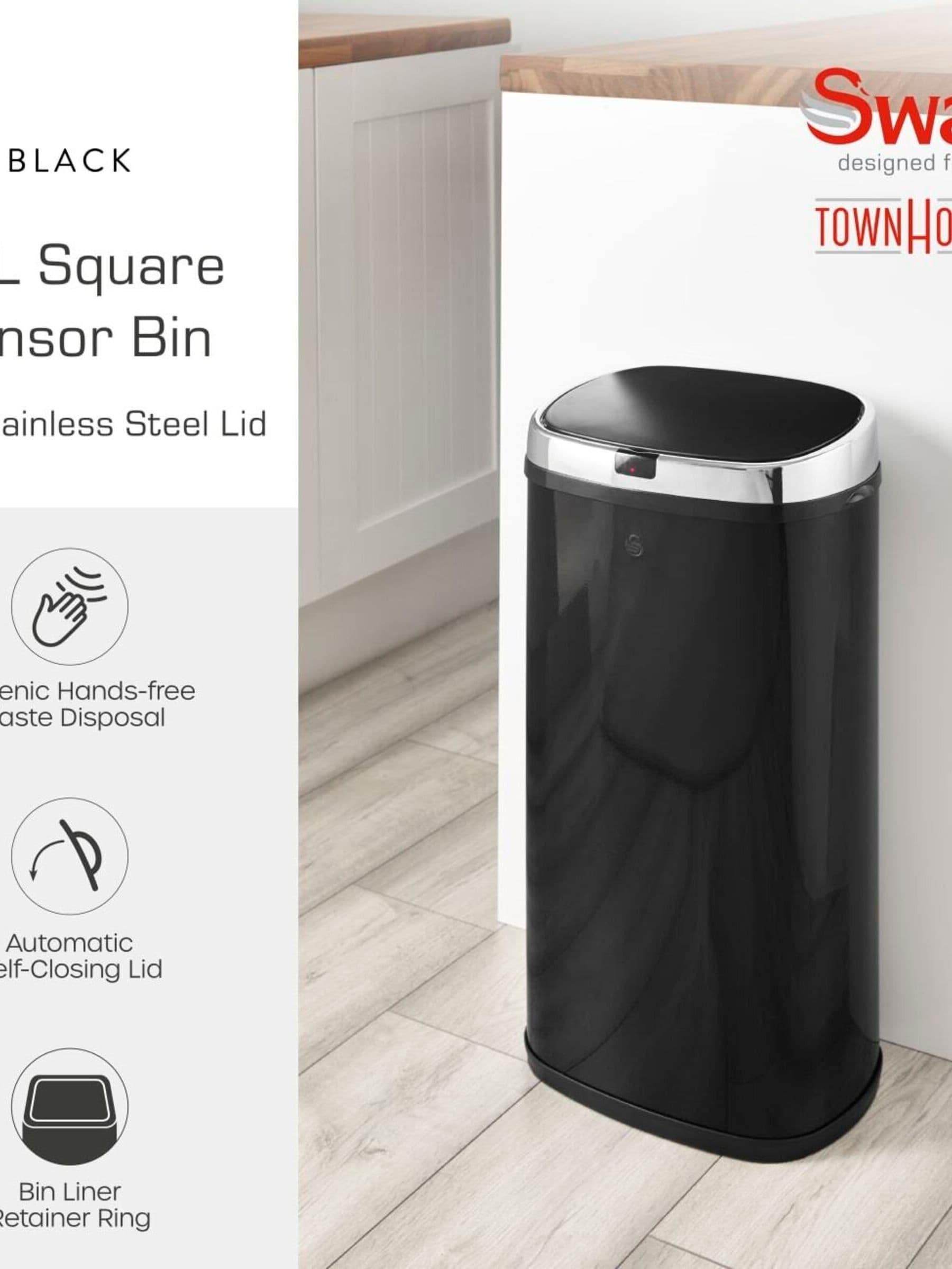 Swan black square sensor bin 42L (British brand)