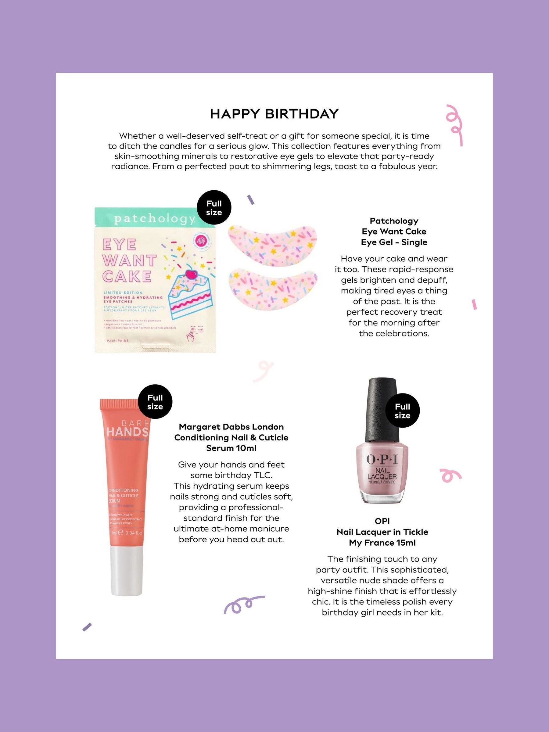 Next Happy Birthday Beauty Box full-size products, UK version