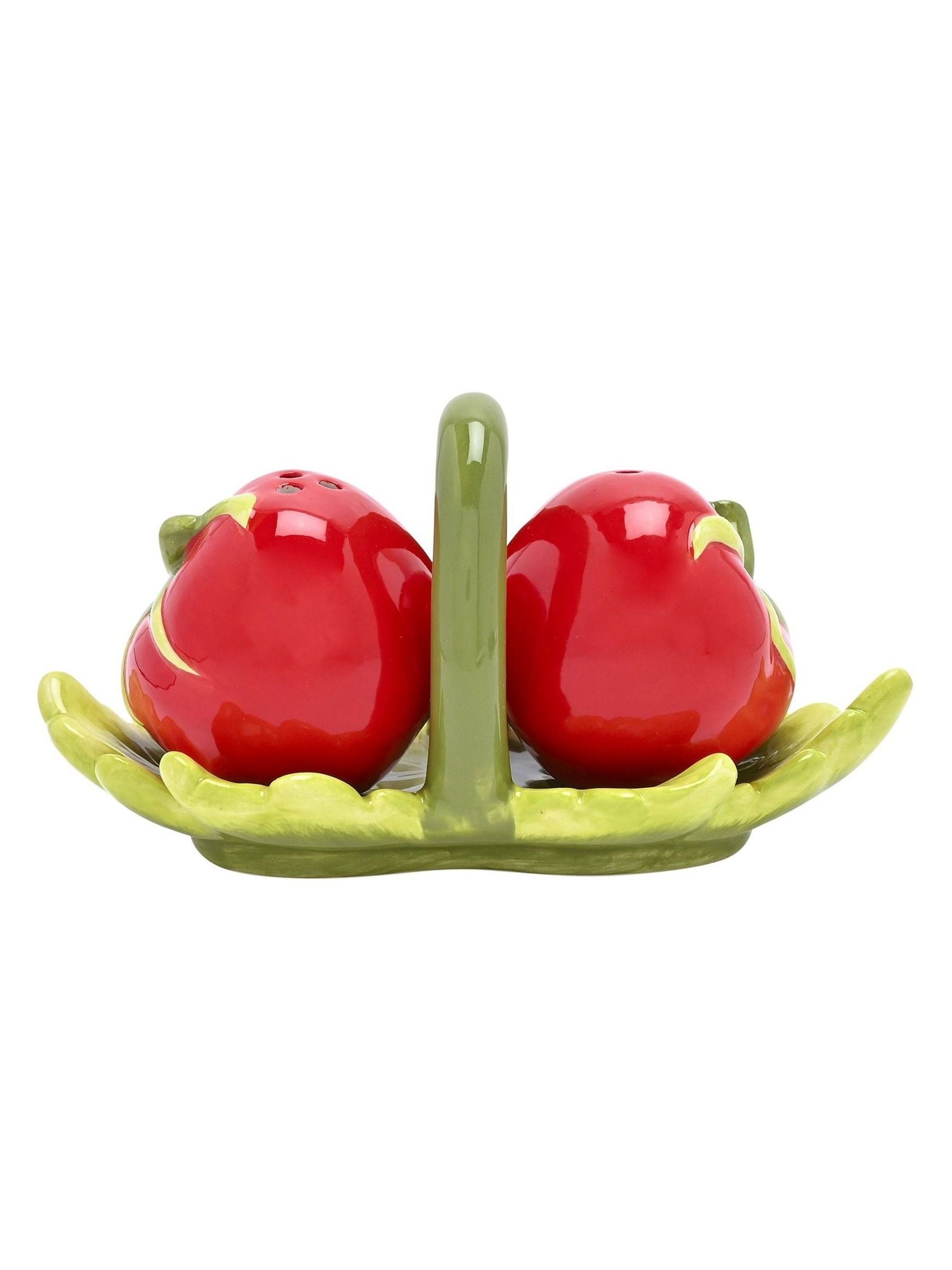Widdop ceramic tomato-shaped salt and pepper set, imported from the UK