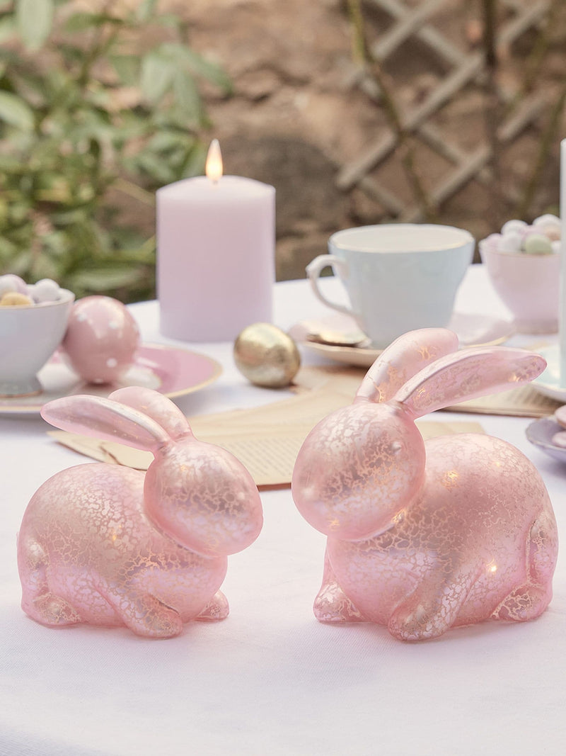 Lights4fun pink mottled glass bunny decoration - British product