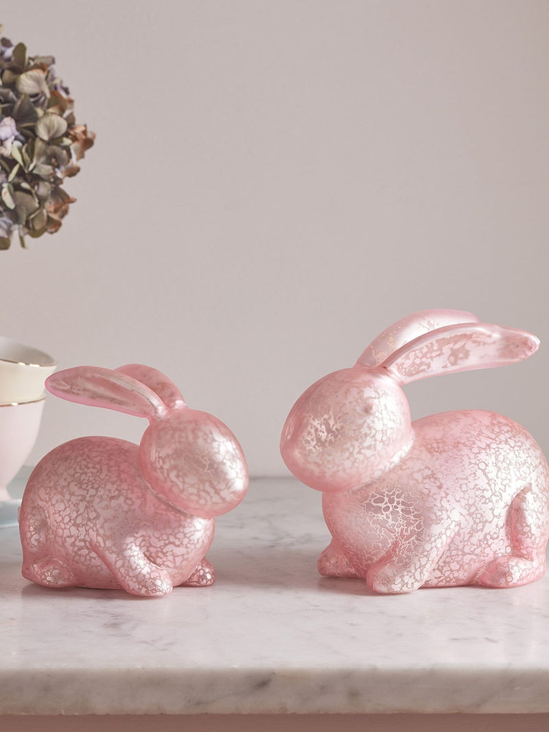 Lights4fun pink mottled glass bunny decoration - British product