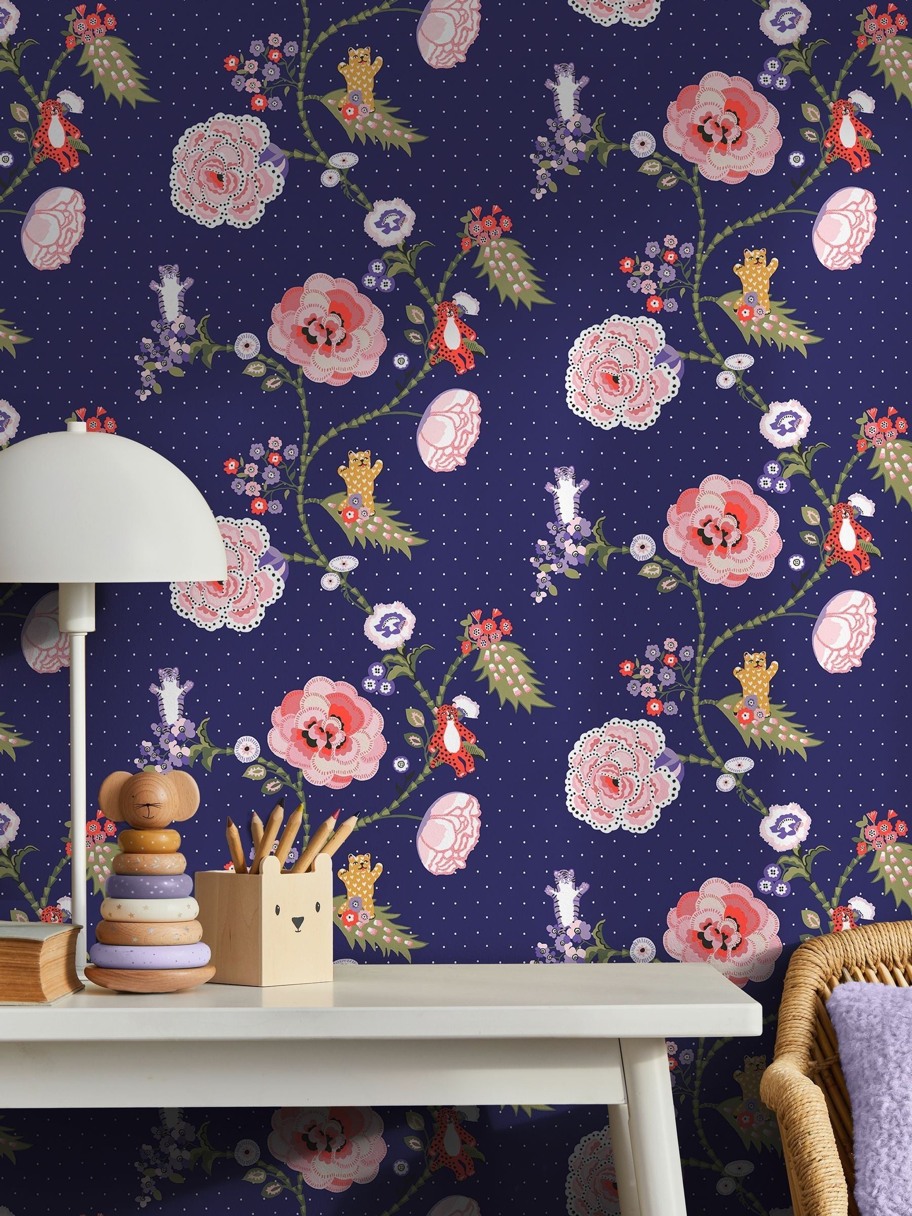 Cath Kidston Catnip Navy wallpaper sample A4 (British brand)