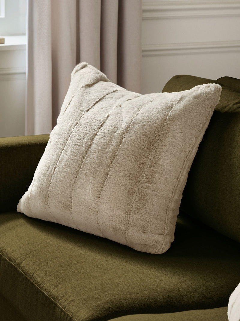 Paoletti Oatmeal Empress faux fur cushion - British product
