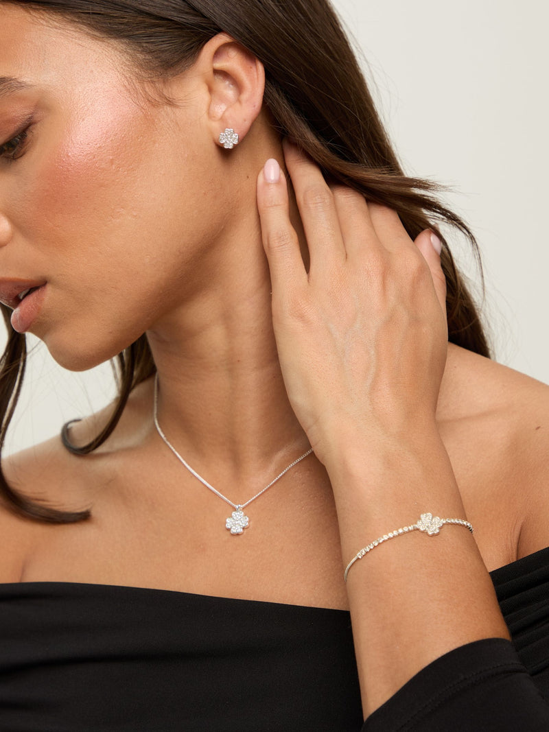 Jon Richard silver pave clover trio jewellery set, UK version