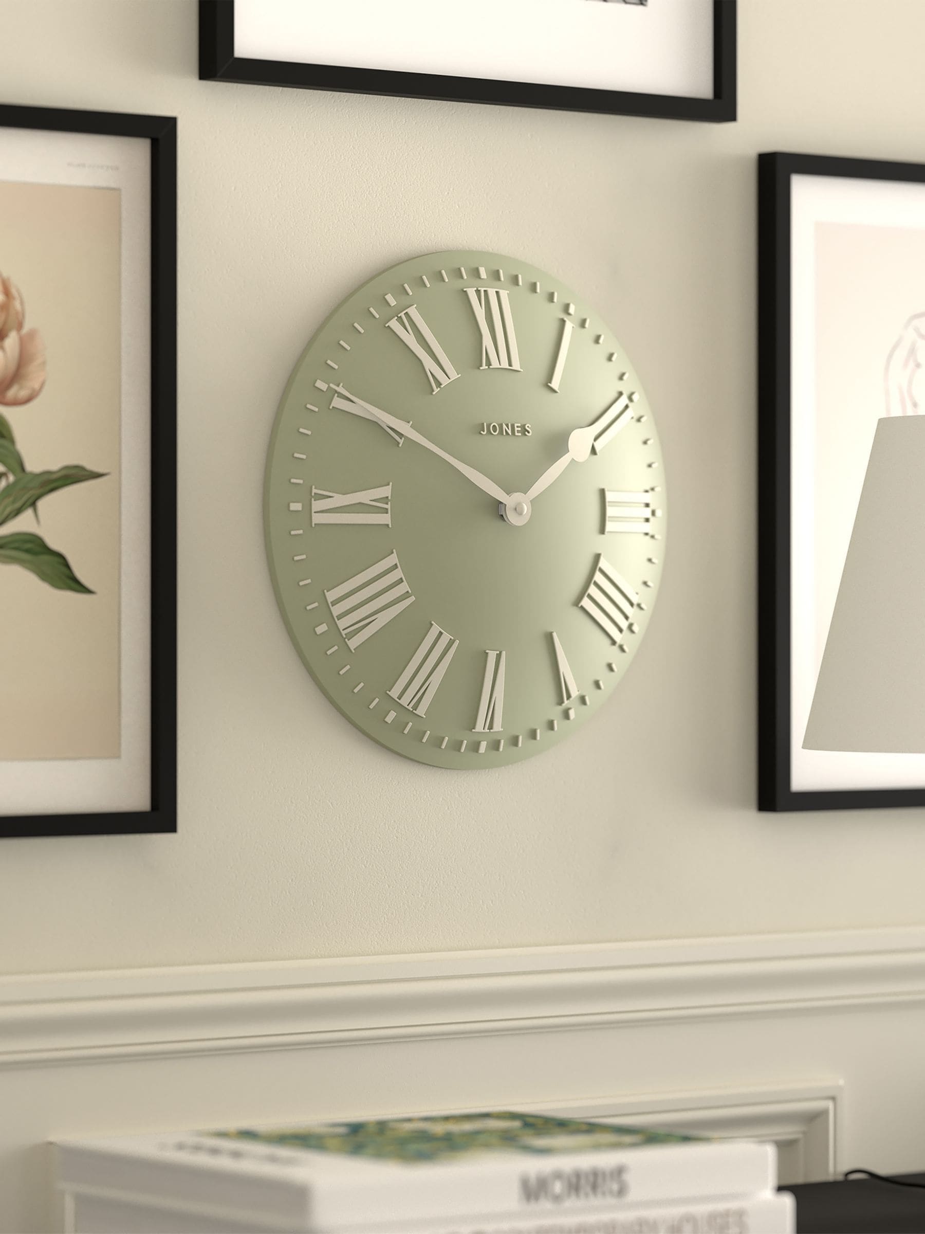 Jones Clocks sage green strand convex wall clock 30cm, UK version