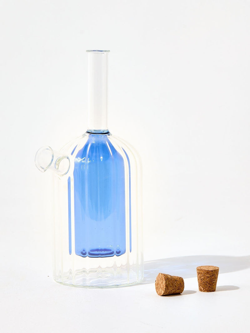 Oliver Bonas blue glass oil and vinegar bottle, UK version