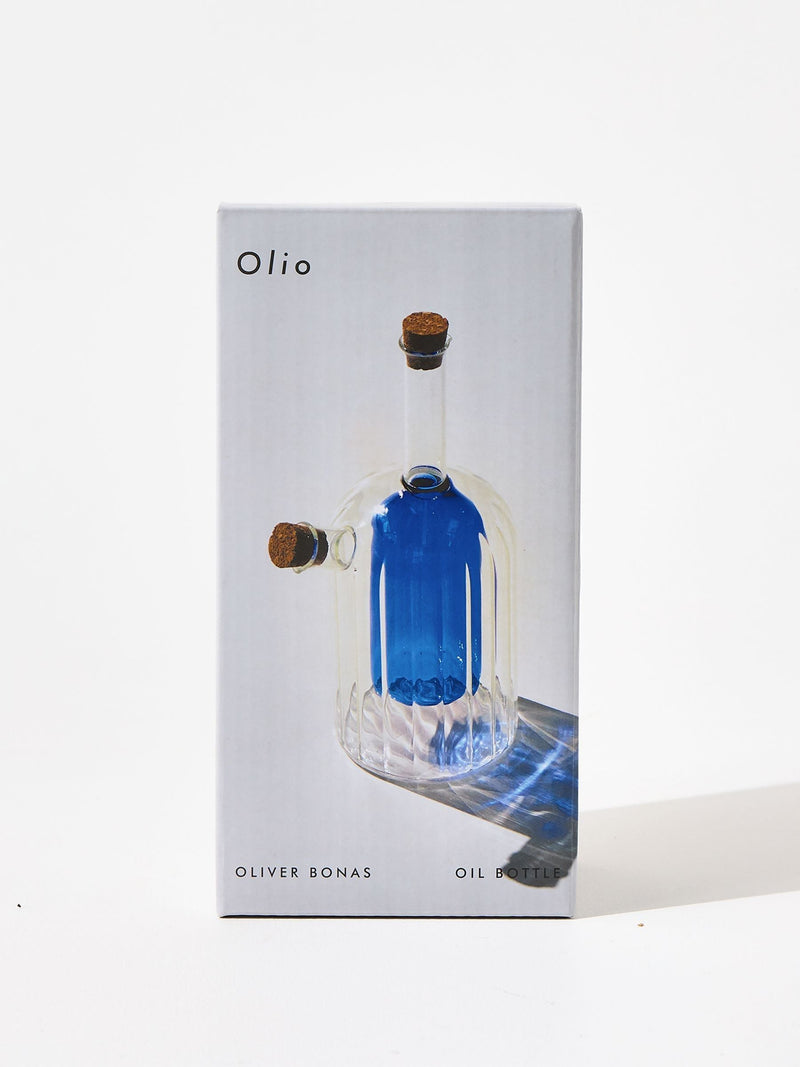 Oliver Bonas blue glass oil and vinegar bottle, UK version