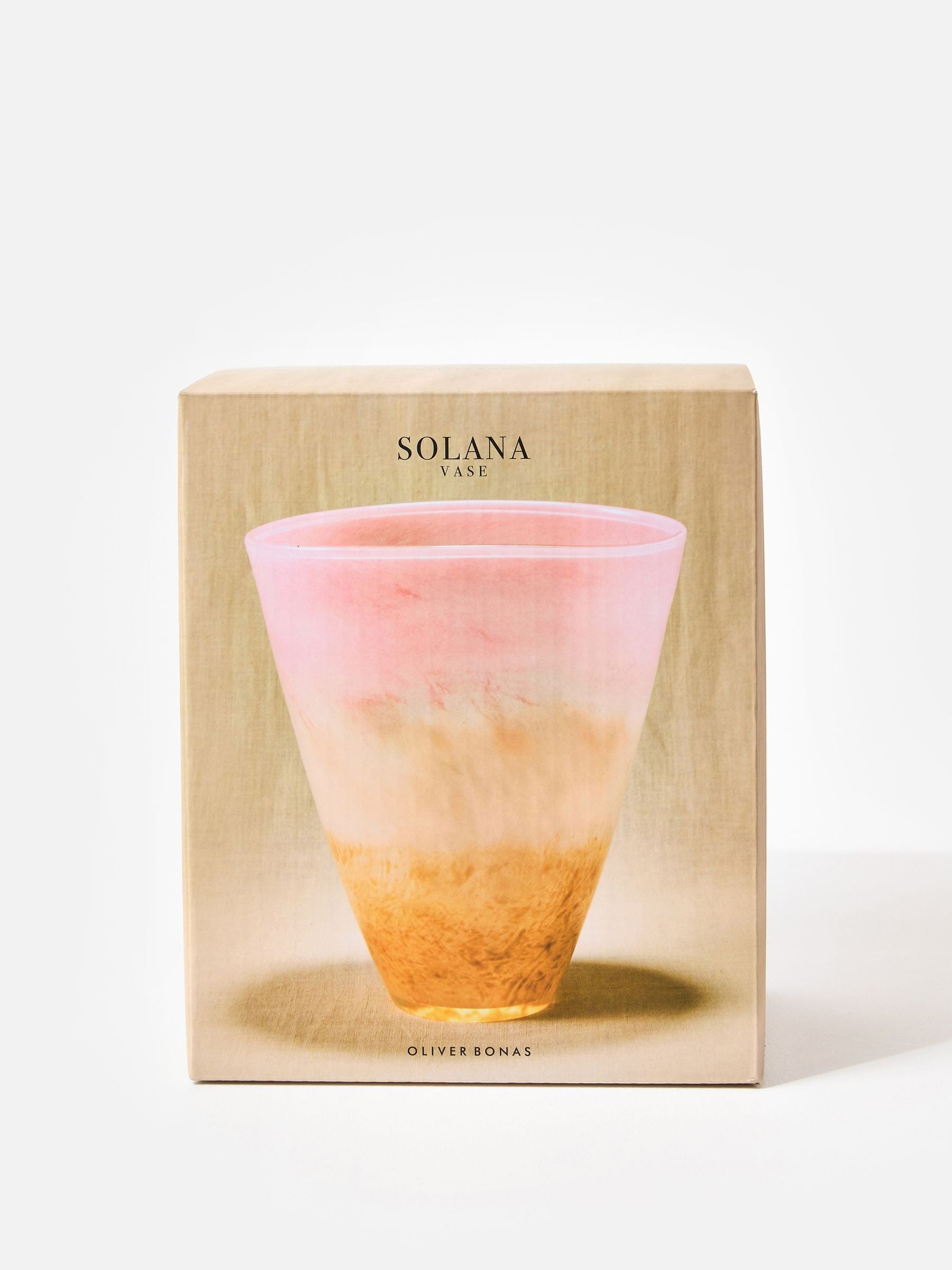 Oliver Bonas Solana pink glass vase 24cm, UK version