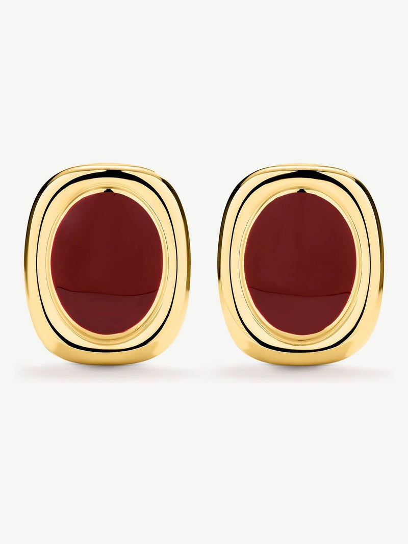 D.LOUISE oval statement earrings red gold tone waterproof (British brand)
