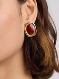 D.LOUISE oval statement earrings red gold tone waterproof (British brand)