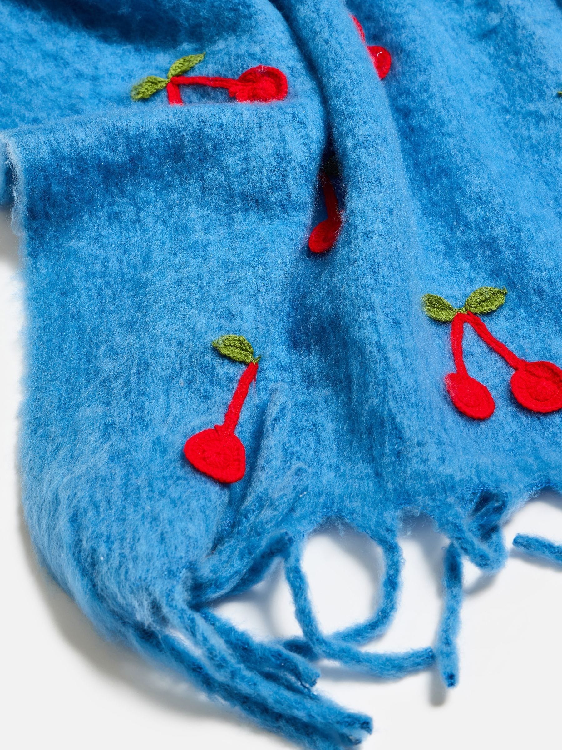 Oliver Bonas blue crochet cherries throw 170x130cm - British product