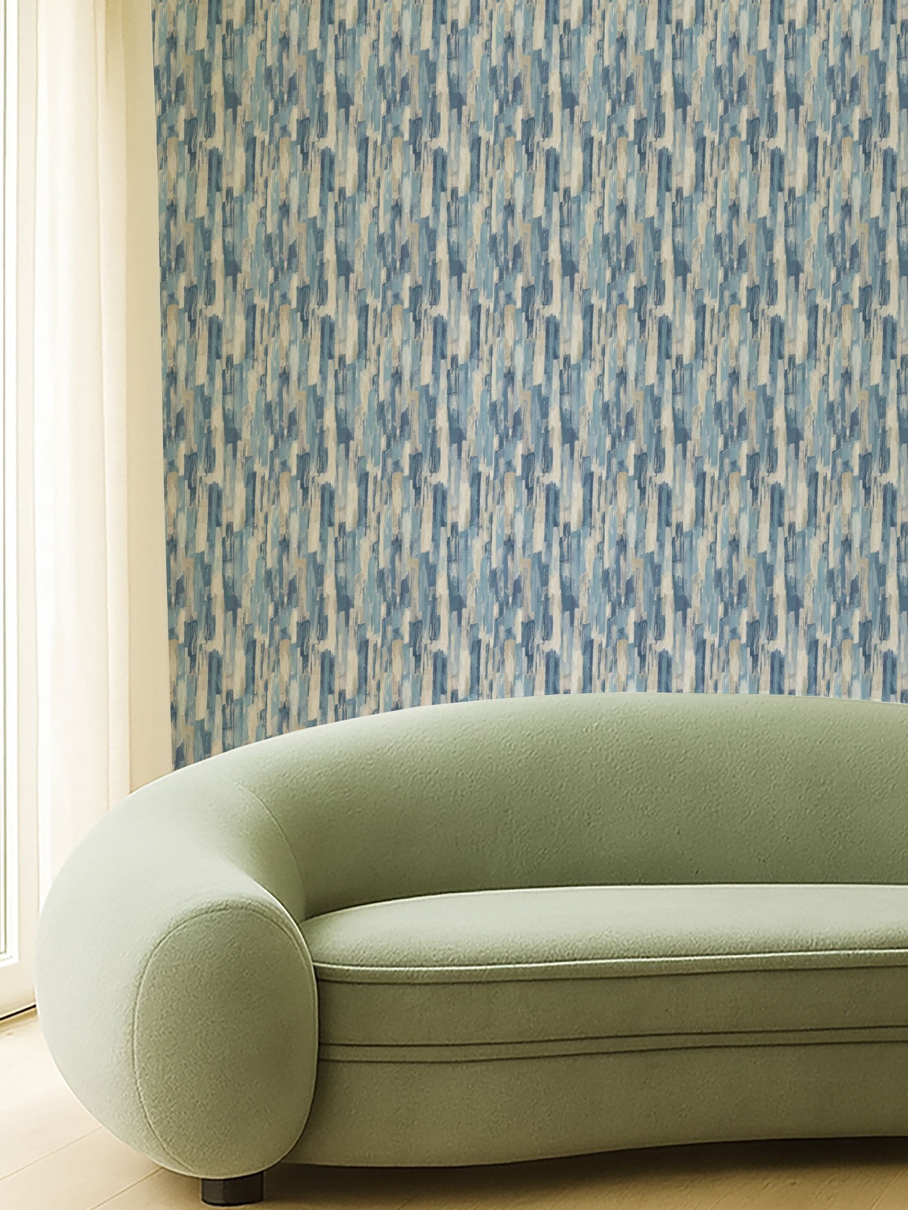 Clarke and Clarke Blue Elements Cityscape A4 wallpaper sample - British product