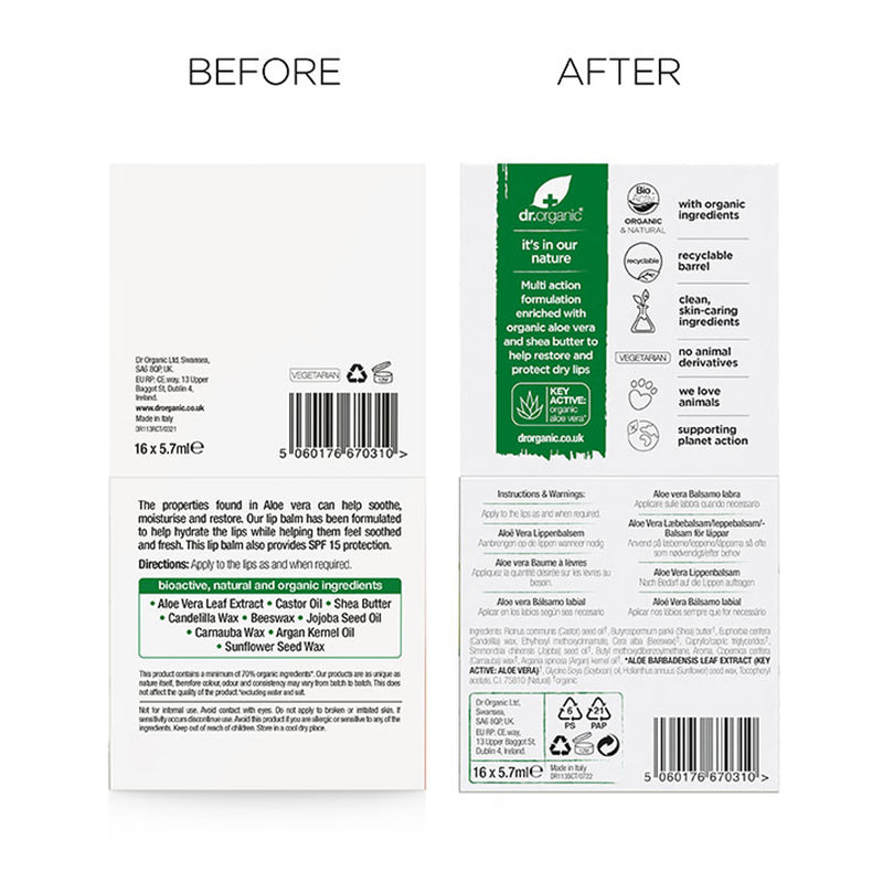 Dr Organic Aloe Vera Lip Balm SPF 15 5.7ml - British product