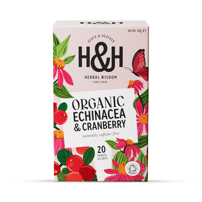 Holland & Barrett Heath & Heather Organic Echinacea & Cranberry 20 Tea Bags- Buy online at McGrocer
