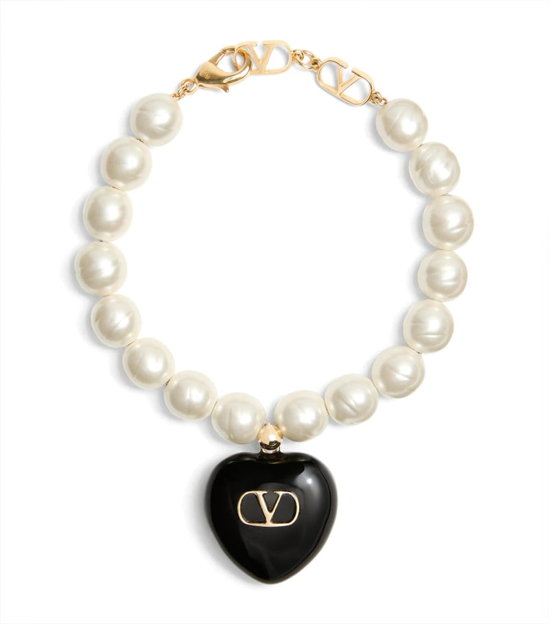 Valentino Garavani Coeur Royal beaded bracelet with heart pendant, imported from the UK