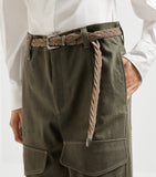 Brunello Cucinelli leather braided belt silver-tone buckle, UK version
