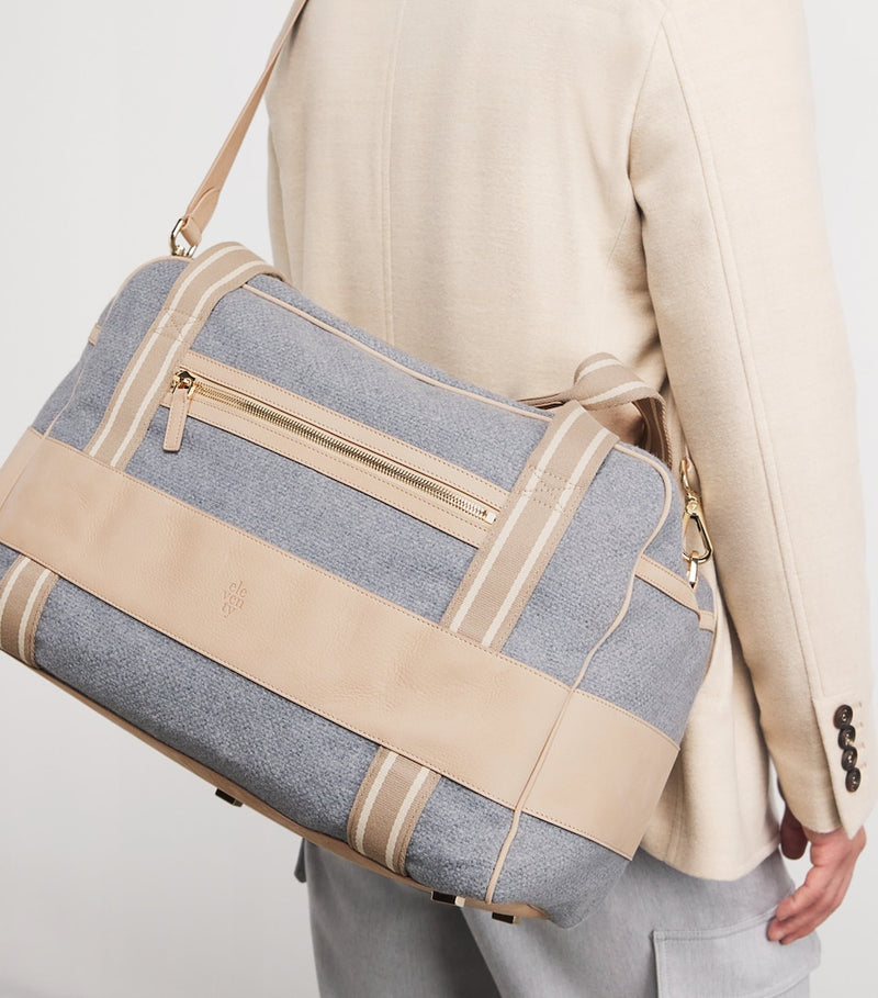 Gym Bag with Wool Canvas and Leather Trim, Approx. 29cm x 45cm x 23cm