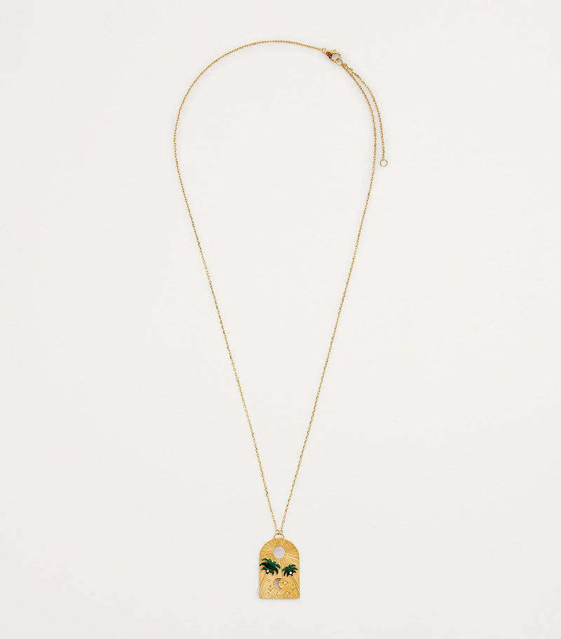 L'ATELIER NAWBAR yellow gold diamond malachite Biladi Palm necklace, UK version
