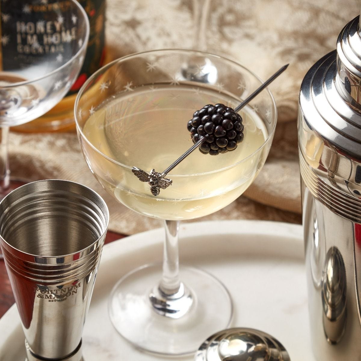 Fortnum's bee cocktail picks set of 4 in stainless steel - British product